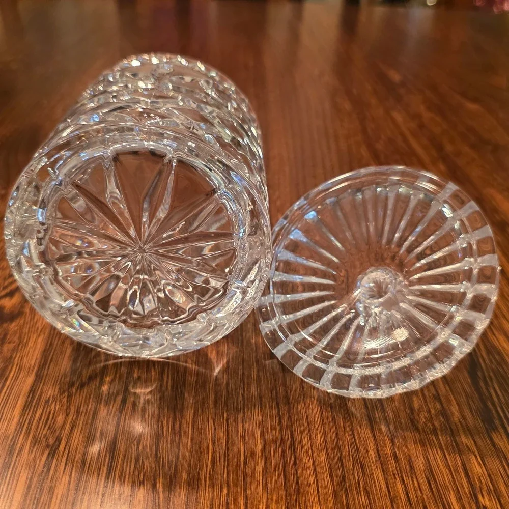 Vintage Cut Lead Crystal Biscuit Barrel Candy Jar Lid Clear Glass Fifth Ave